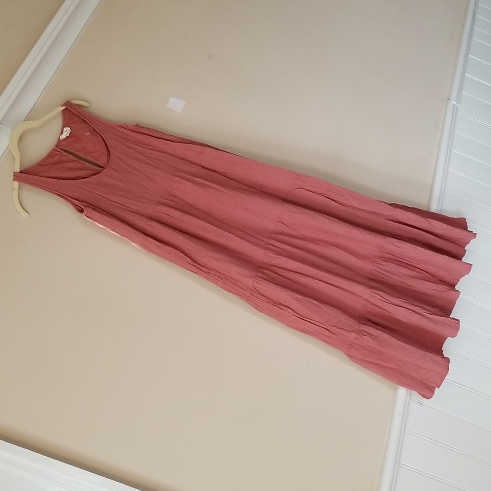 NWOT Nicole Miller Linen Prairie Dress Maxi Tiered Ruffle Dusty Rose  XS